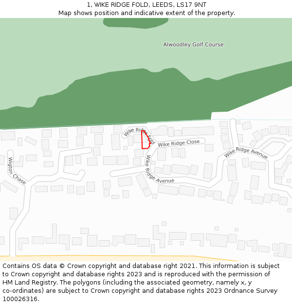 1, WIKE RIDGE FOLD, LEEDS, LS17 9NT: Location map and indicative extent of plot