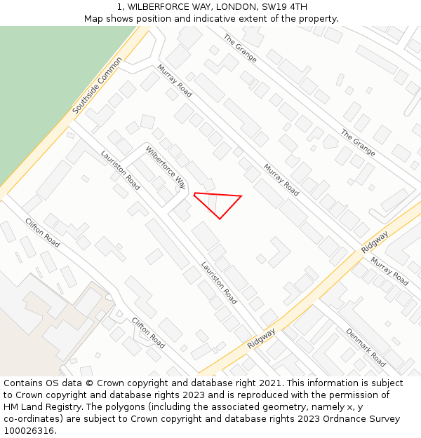 1, WILBERFORCE WAY, LONDON, SW19 4TH: Location map and indicative extent of plot