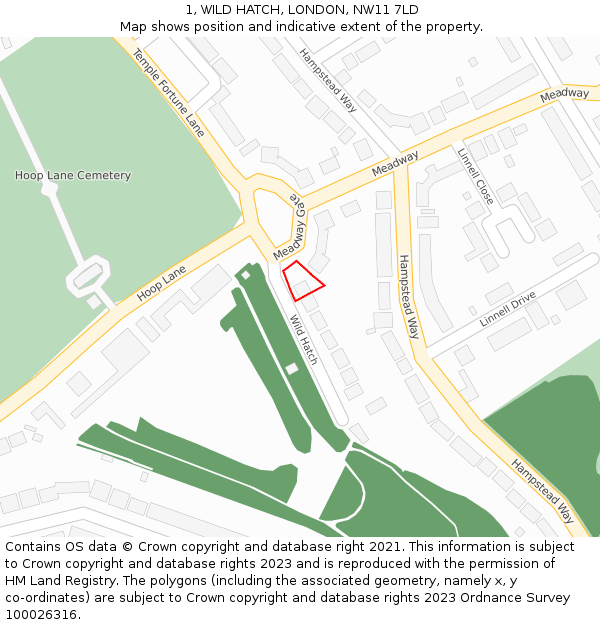 1, WILD HATCH, LONDON, NW11 7LD: Location map and indicative extent of plot