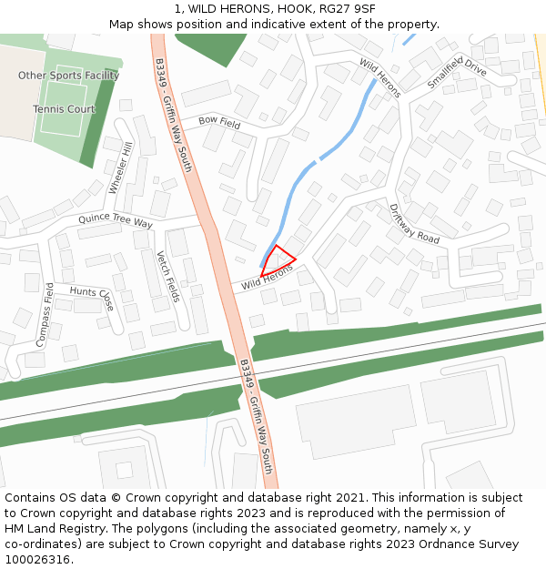 1, WILD HERONS, HOOK, RG27 9SF: Location map and indicative extent of plot