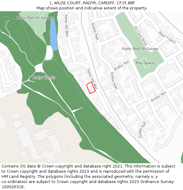 1, WILDE COURT, RADYR, CARDIFF, CF15 8BF: Location map and indicative extent of plot