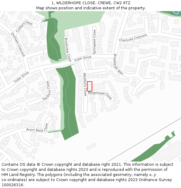 1, WILDERHOPE CLOSE, CREWE, CW2 6TZ: Location map and indicative extent of plot