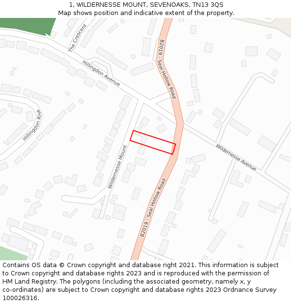1, WILDERNESSE MOUNT, SEVENOAKS, TN13 3QS: Location map and indicative extent of plot