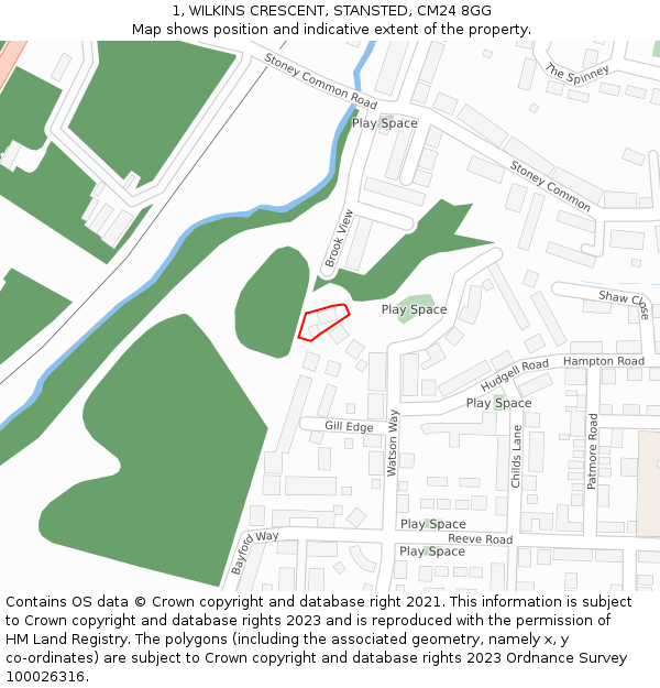 1, WILKINS CRESCENT, STANSTED, CM24 8GG: Location map and indicative extent of plot