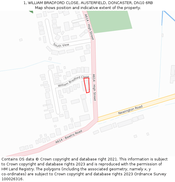 1, WILLIAM BRADFORD CLOSE, AUSTERFIELD, DONCASTER, DN10 6RB: Location map and indicative extent of plot