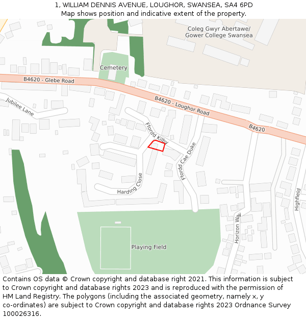 1, WILLIAM DENNIS AVENUE, LOUGHOR, SWANSEA, SA4 6PD: Location map and indicative extent of plot