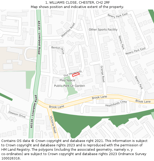 1, WILLIAMS CLOSE, CHESTER, CH2 2RF: Location map and indicative extent of plot