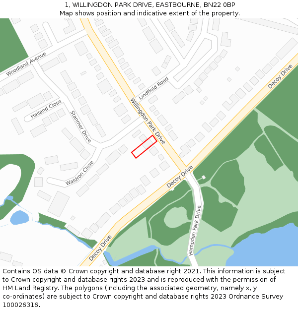 1, WILLINGDON PARK DRIVE, EASTBOURNE, BN22 0BP: Location map and indicative extent of plot