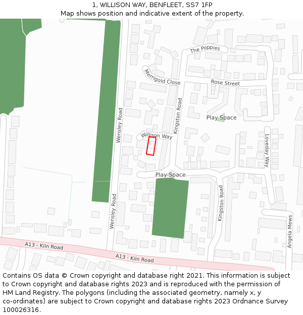 1, WILLISON WAY, BENFLEET, SS7 1FP: Location map and indicative extent of plot