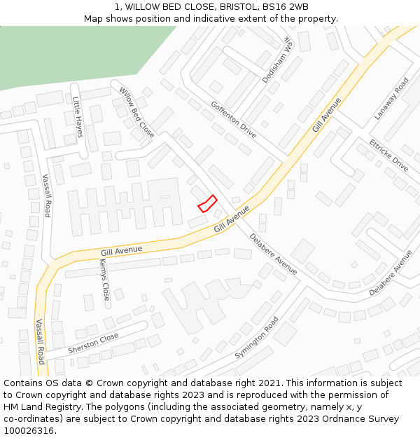 1, WILLOW BED CLOSE, BRISTOL, BS16 2WB: Location map and indicative extent of plot