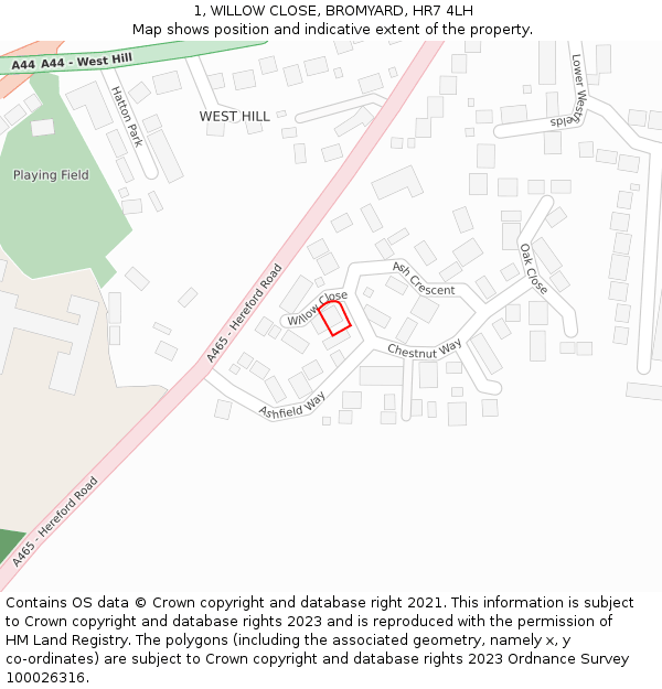 1, WILLOW CLOSE, BROMYARD, HR7 4LH: Location map and indicative extent of plot