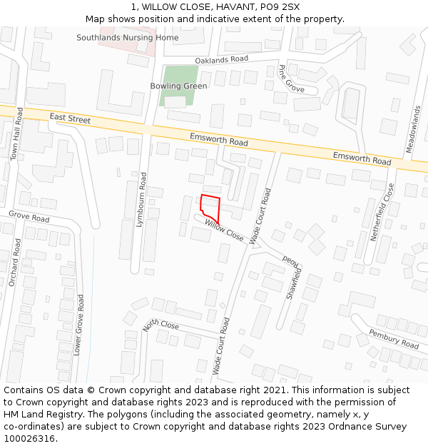 1, WILLOW CLOSE, HAVANT, PO9 2SX: Location map and indicative extent of plot