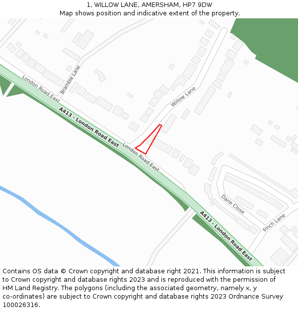 1, WILLOW LANE, AMERSHAM, HP7 9DW: Location map and indicative extent of plot