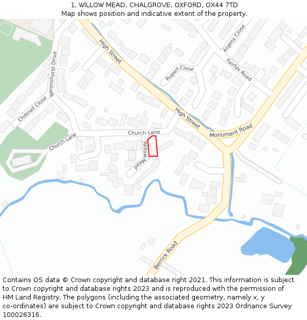 1, WILLOW MEAD, CHALGROVE, OXFORD, OX44 7TD: Location map and indicative extent of plot