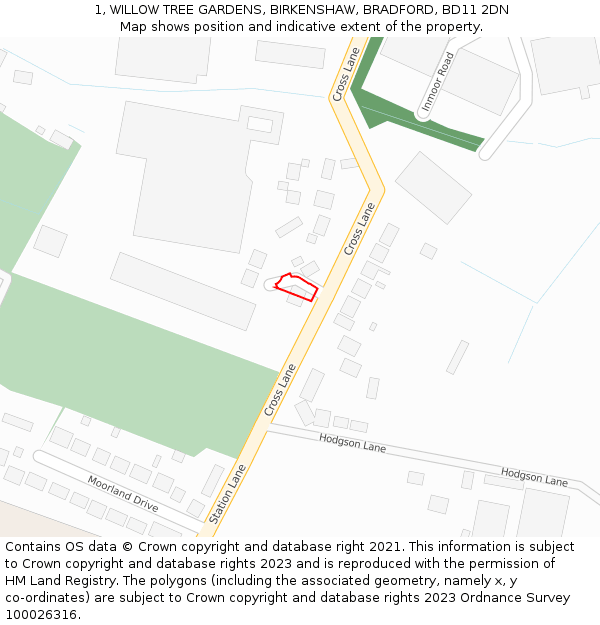 1, WILLOW TREE GARDENS, BIRKENSHAW, BRADFORD, BD11 2DN: Location map and indicative extent of plot