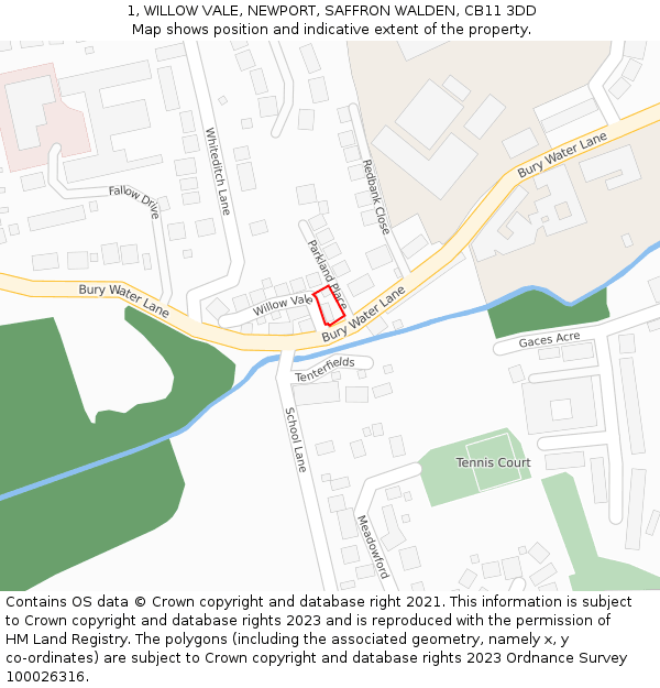 1, WILLOW VALE, NEWPORT, SAFFRON WALDEN, CB11 3DD: Location map and indicative extent of plot