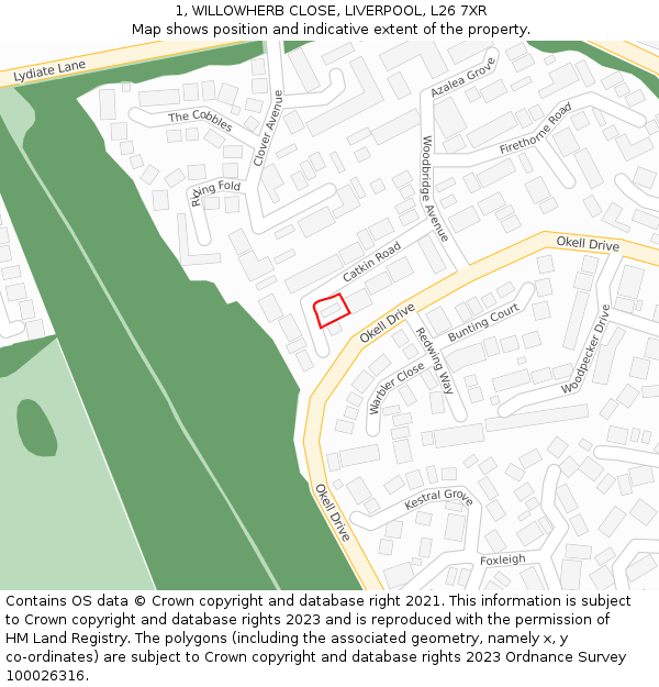 1, WILLOWHERB CLOSE, LIVERPOOL, L26 7XR: Location map and indicative extent of plot