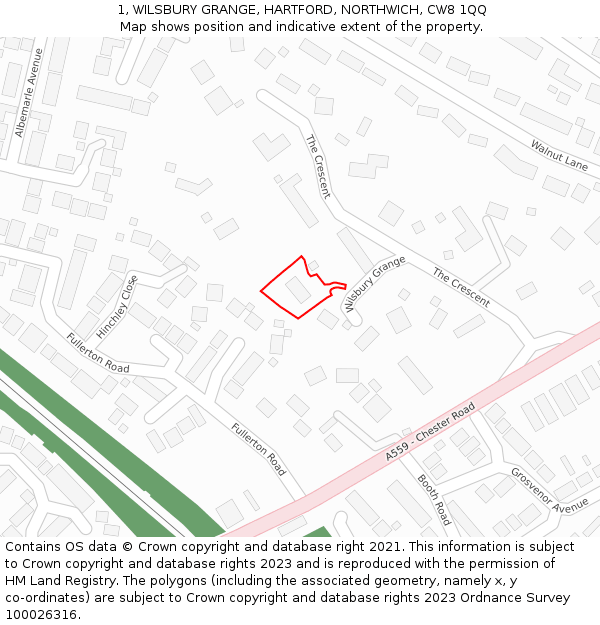 1, WILSBURY GRANGE, HARTFORD, NORTHWICH, CW8 1QQ: Location map and indicative extent of plot