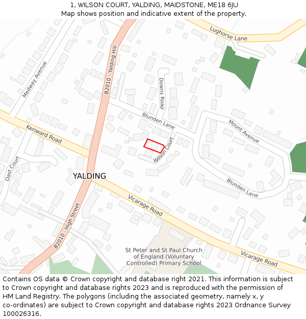 1, WILSON COURT, YALDING, MAIDSTONE, ME18 6JU: Location map and indicative extent of plot