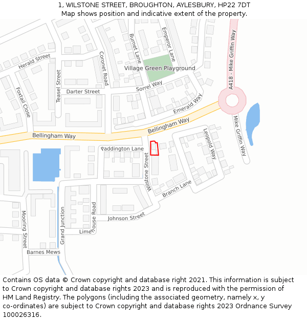 1, WILSTONE STREET, BROUGHTON, AYLESBURY, HP22 7DT: Location map and indicative extent of plot