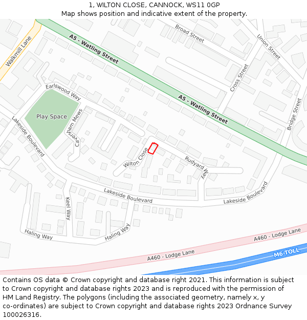 1, WILTON CLOSE, CANNOCK, WS11 0GP: Location map and indicative extent of plot