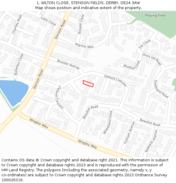 1, WILTON CLOSE, STENSON FIELDS, DERBY, DE24 3AW: Location map and indicative extent of plot