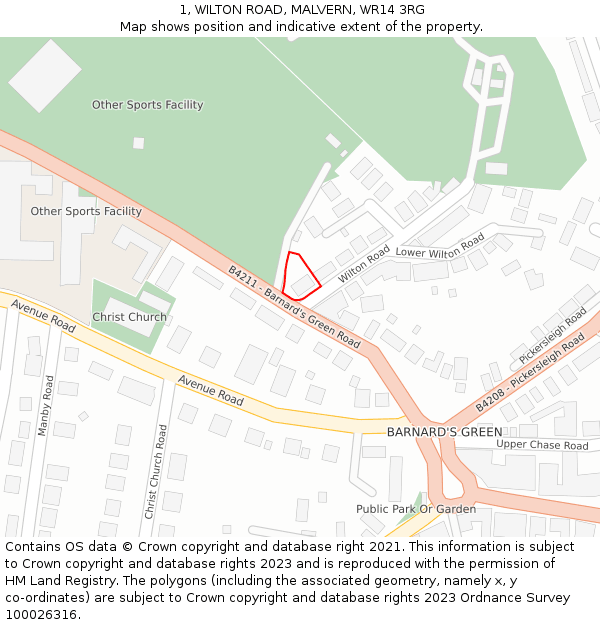 1, WILTON ROAD, MALVERN, WR14 3RG: Location map and indicative extent of plot