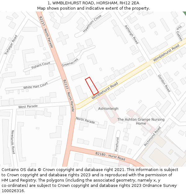 1, WIMBLEHURST ROAD, HORSHAM, RH12 2EA: Location map and indicative extent of plot