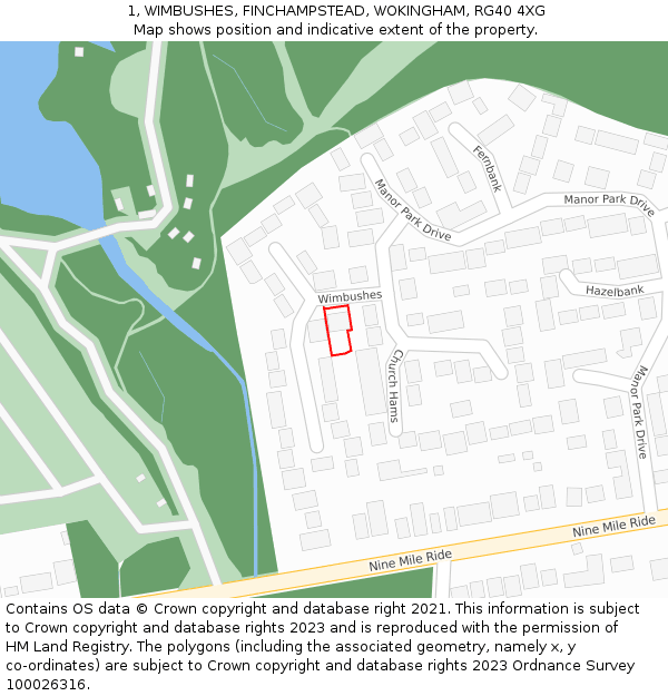 1, WIMBUSHES, FINCHAMPSTEAD, WOKINGHAM, RG40 4XG: Location map and indicative extent of plot