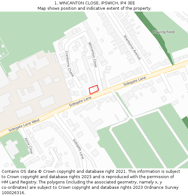 1, WINCANTON CLOSE, IPSWICH, IP4 3EE: Location map and indicative extent of plot