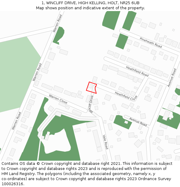 1, WINCLIFF DRIVE, HIGH KELLING, HOLT, NR25 6UB: Location map and indicative extent of plot