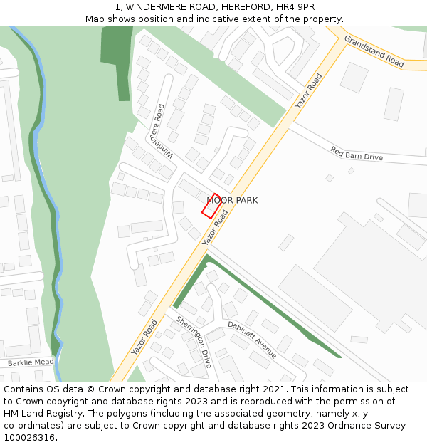 1, WINDERMERE ROAD, HEREFORD, HR4 9PR: Location map and indicative extent of plot