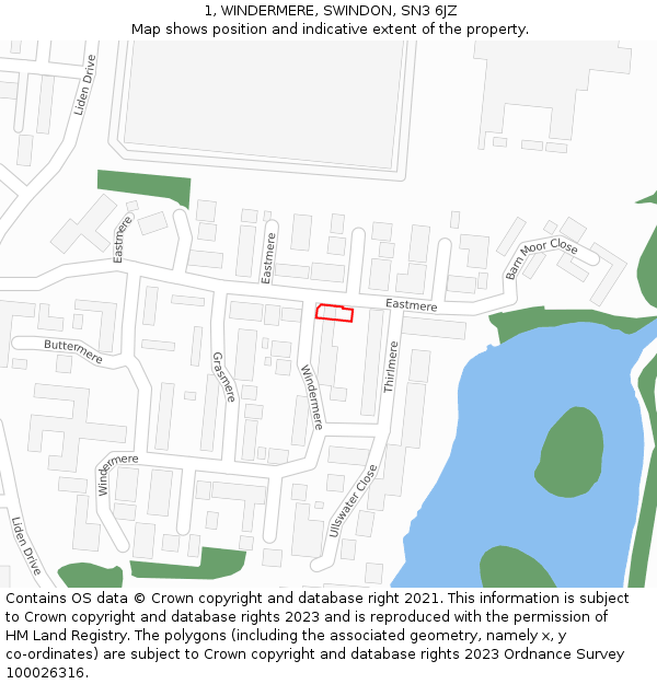 1, WINDERMERE, SWINDON, SN3 6JZ: Location map and indicative extent of plot