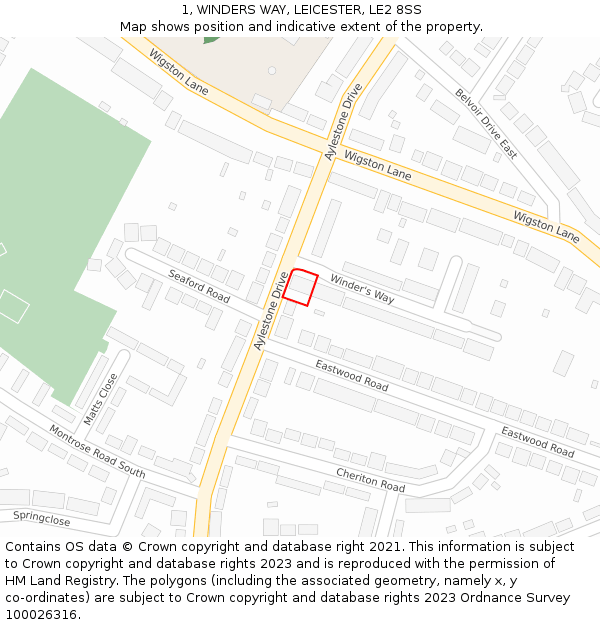 1, WINDERS WAY, LEICESTER, LE2 8SS: Location map and indicative extent of plot
