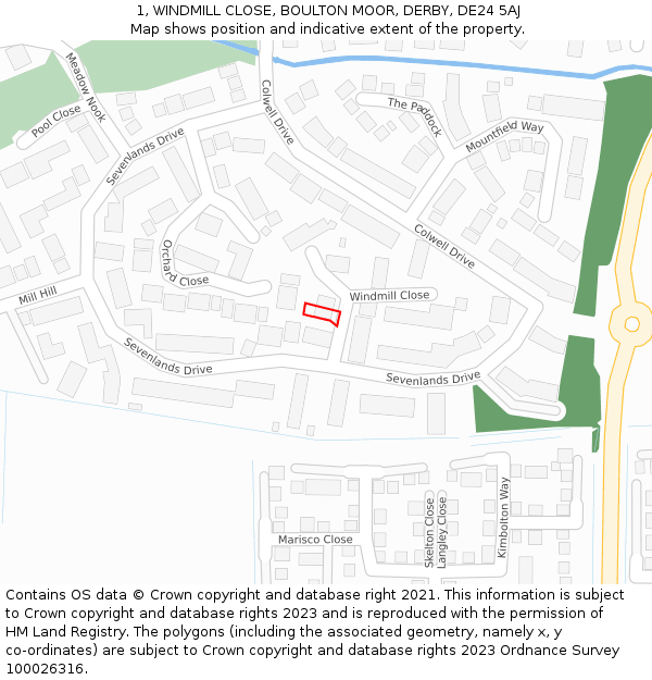 1, WINDMILL CLOSE, BOULTON MOOR, DERBY, DE24 5AJ: Location map and indicative extent of plot