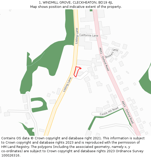1, WINDMILL GROVE, CLECKHEATON, BD19 4JL: Location map and indicative extent of plot