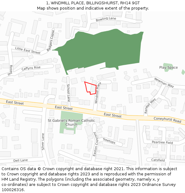 1, WINDMILL PLACE, BILLINGSHURST, RH14 9GT: Location map and indicative extent of plot