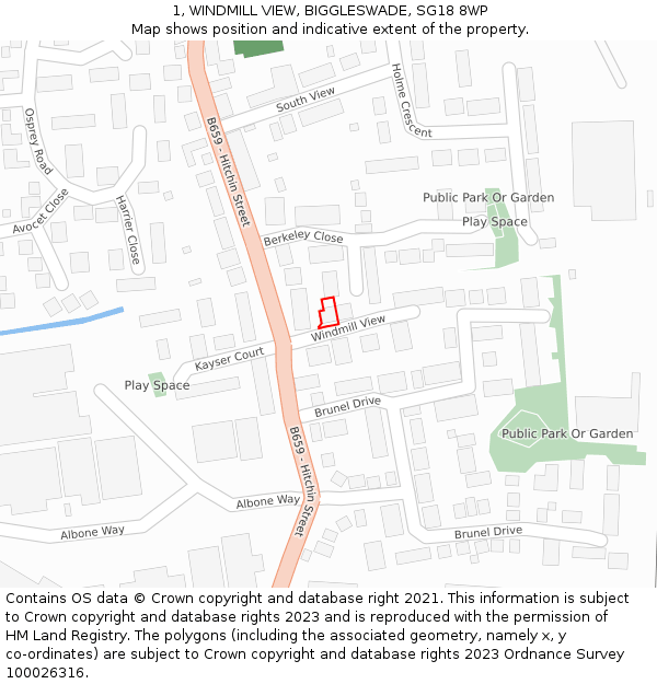 1, WINDMILL VIEW, BIGGLESWADE, SG18 8WP: Location map and indicative extent of plot