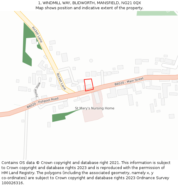 1, WINDMILL WAY, BLIDWORTH, MANSFIELD, NG21 0QX: Location map and indicative extent of plot