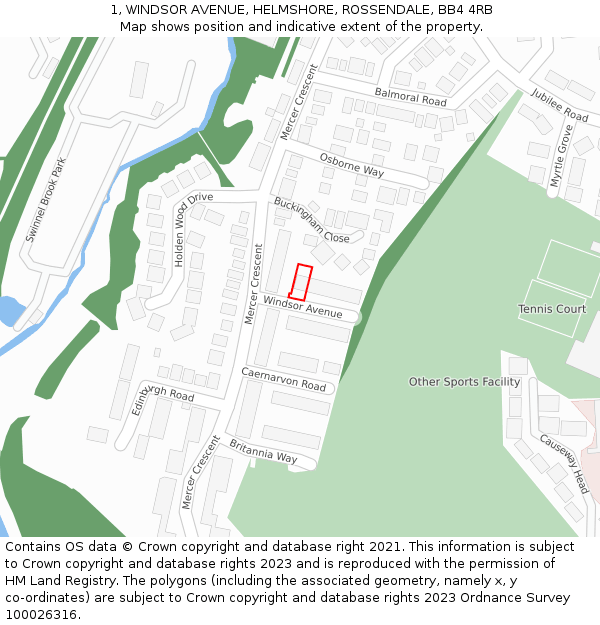 1, WINDSOR AVENUE, HELMSHORE, ROSSENDALE, BB4 4RB: Location map and indicative extent of plot