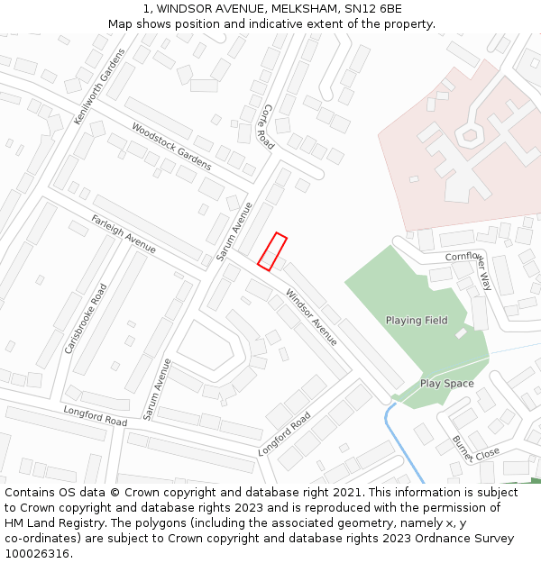 1, WINDSOR AVENUE, MELKSHAM, SN12 6BE: Location map and indicative extent of plot