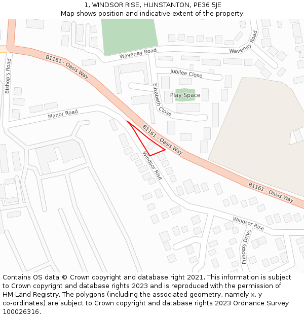 1, WINDSOR RISE, HUNSTANTON, PE36 5JE: Location map and indicative extent of plot