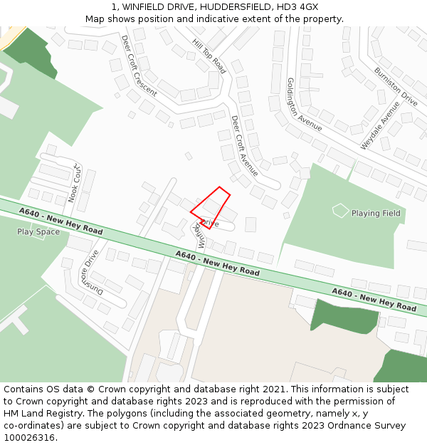 1, WINFIELD DRIVE, HUDDERSFIELD, HD3 4GX: Location map and indicative extent of plot