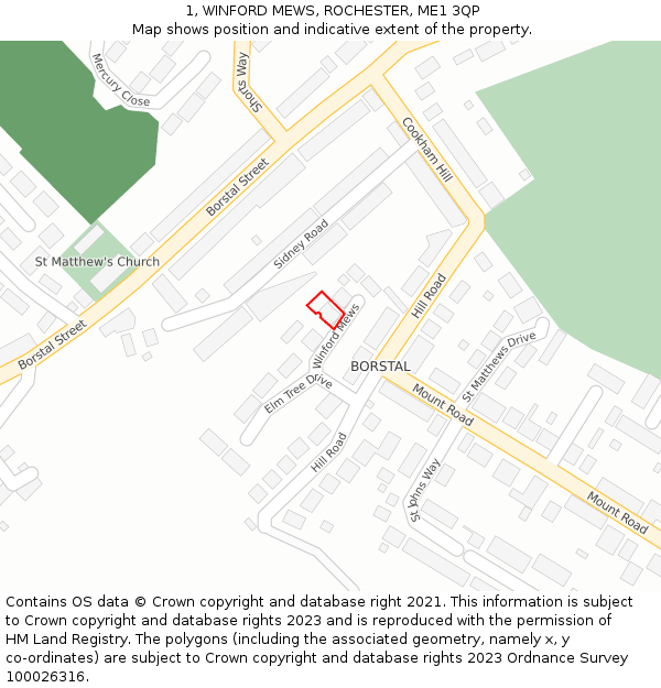 1, WINFORD MEWS, ROCHESTER, ME1 3QP: Location map and indicative extent of plot