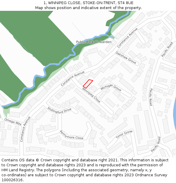 1, WINNIPEG CLOSE, STOKE-ON-TRENT, ST4 8UE: Location map and indicative extent of plot