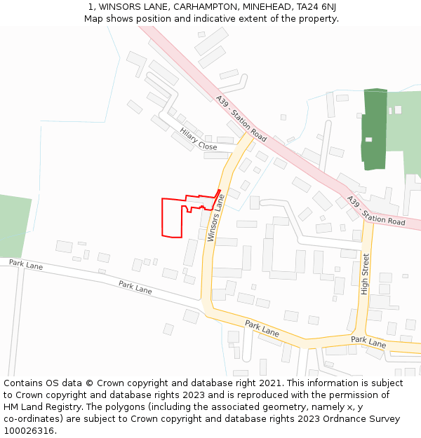 1, WINSORS LANE, CARHAMPTON, MINEHEAD, TA24 6NJ: Location map and indicative extent of plot