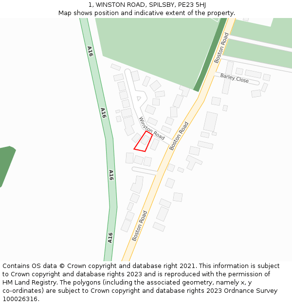 1, WINSTON ROAD, SPILSBY, PE23 5HJ: Location map and indicative extent of plot