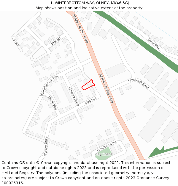 1, WINTERBOTTOM WAY, OLNEY, MK46 5GJ: Location map and indicative extent of plot