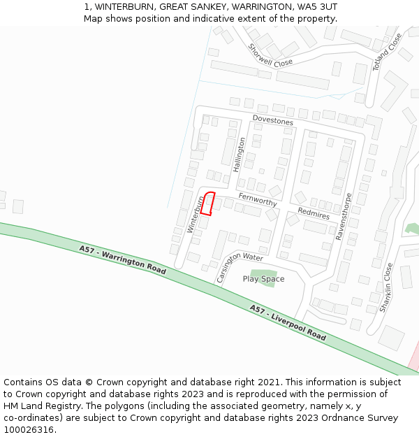 1, WINTERBURN, GREAT SANKEY, WARRINGTON, WA5 3UT: Location map and indicative extent of plot