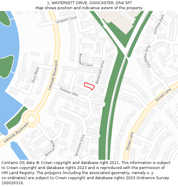 1, WINTERSETT DRIVE, DONCASTER, DN4 5PT: Location map and indicative extent of plot